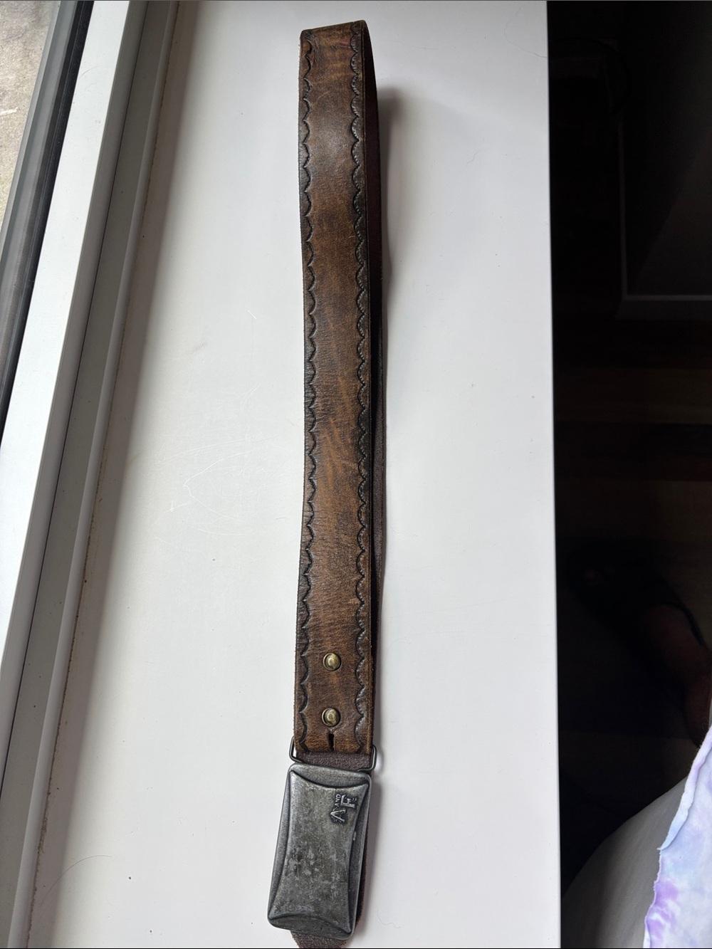 Abercrombie & Fitch Brown Leather Belt with Distressed Silver Buckle - Picture 3 of 5